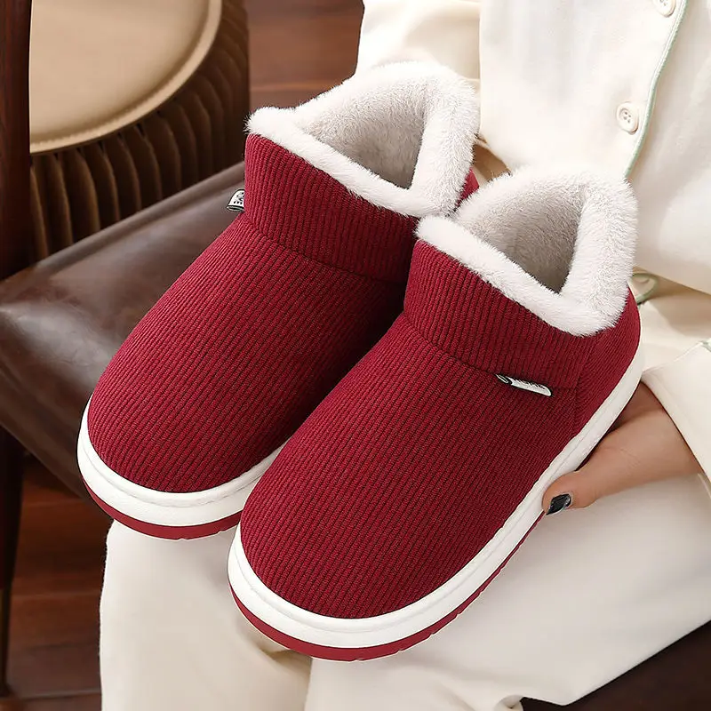 Middle-aged and elderly cotton slippers men's winter outdoor wear bag heel indoor home thick-soled non-slip fleece-lined warm cotton shoes women's