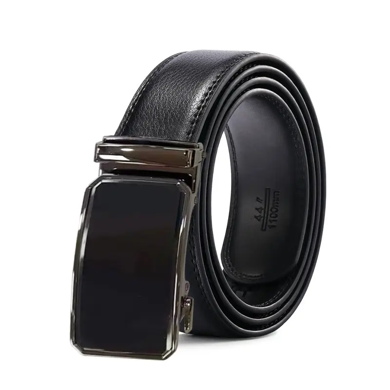 Men's Black Leather Belt with Automatic Buckle