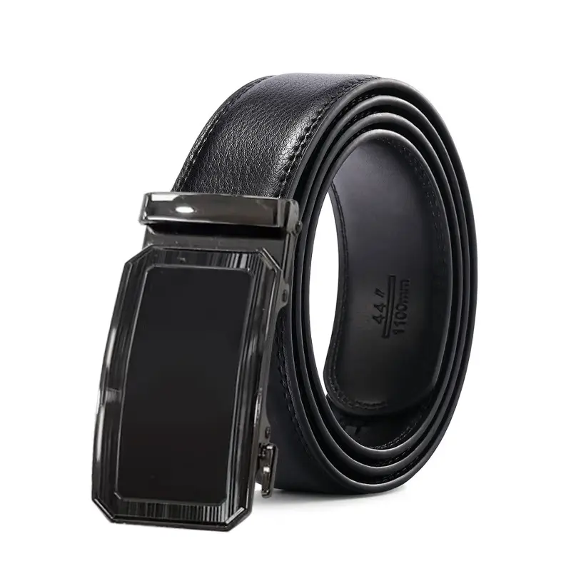 Men's Black Leather Belt with Automatic Buckle