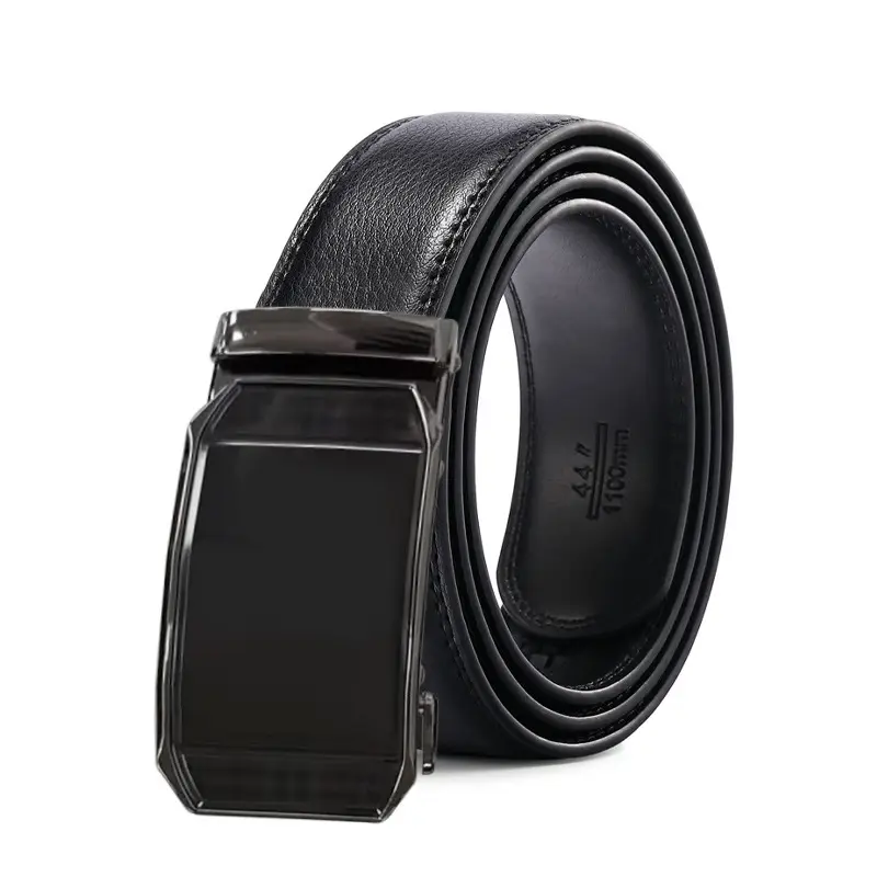 Men's Black Leather Belt with Automatic Buckle