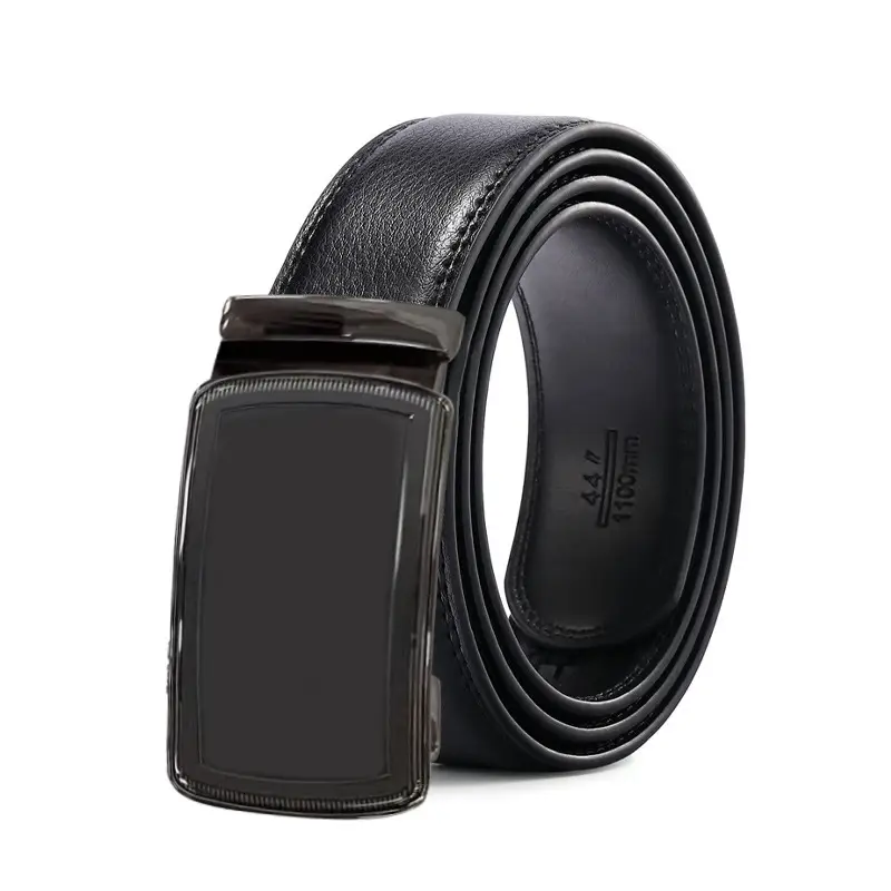 Men's Black Leather Belt with Automatic Buckle