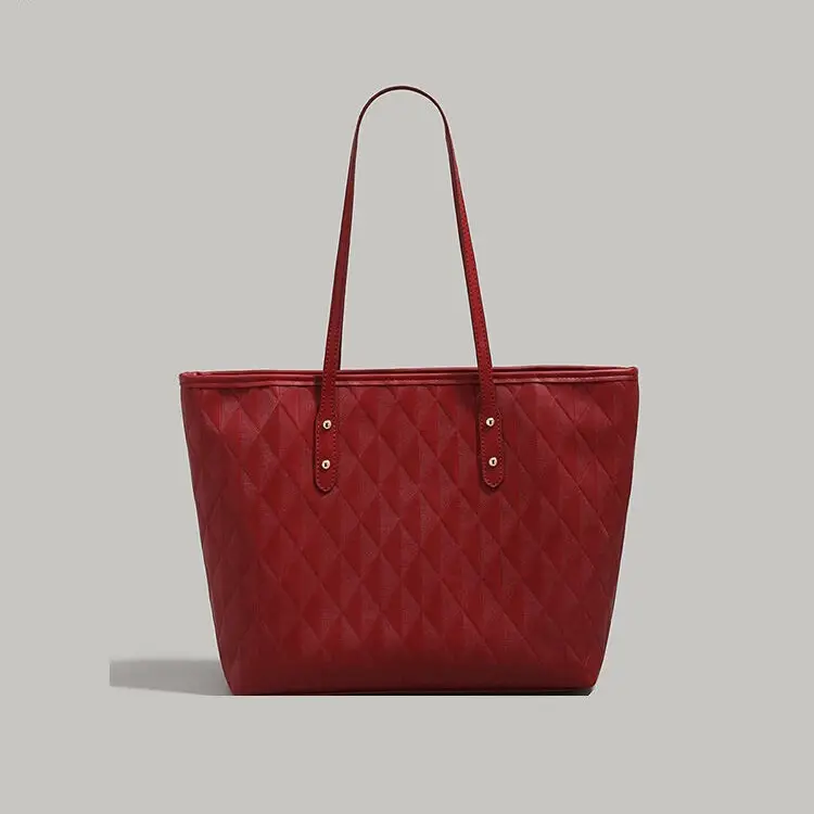 Red Quilted Women's Tote Bag 2024 Summer