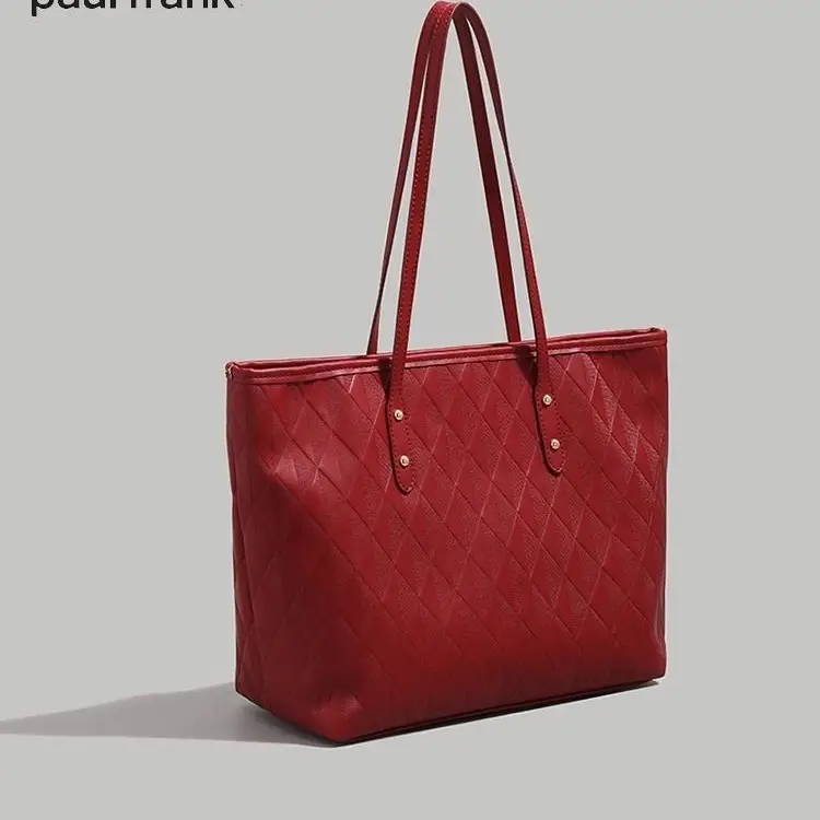Red Quilted Women's Tote Bag 2024 Summer