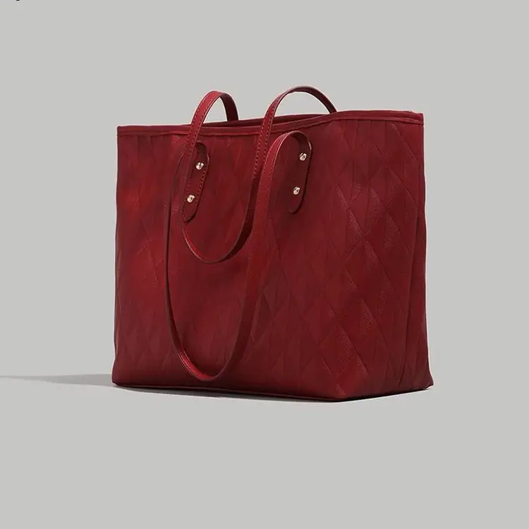 Red Quilted Women's Tote Bag 2024 Summer