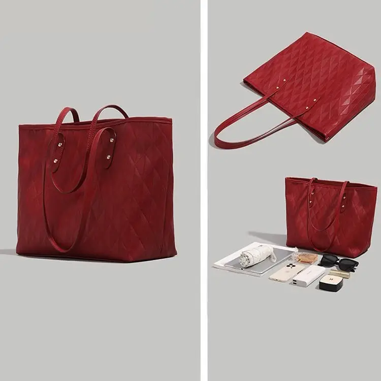 Red Quilted Women's Tote Bag 2024 Summer