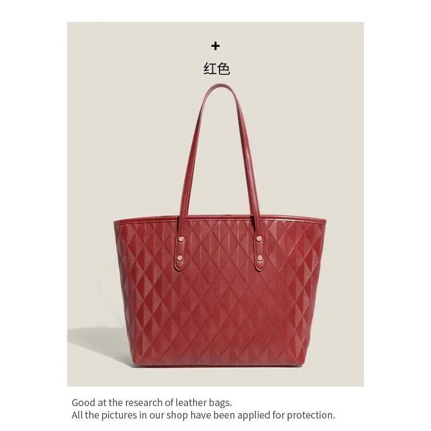 Red Quilted Women's Tote Bag 2024 Summer