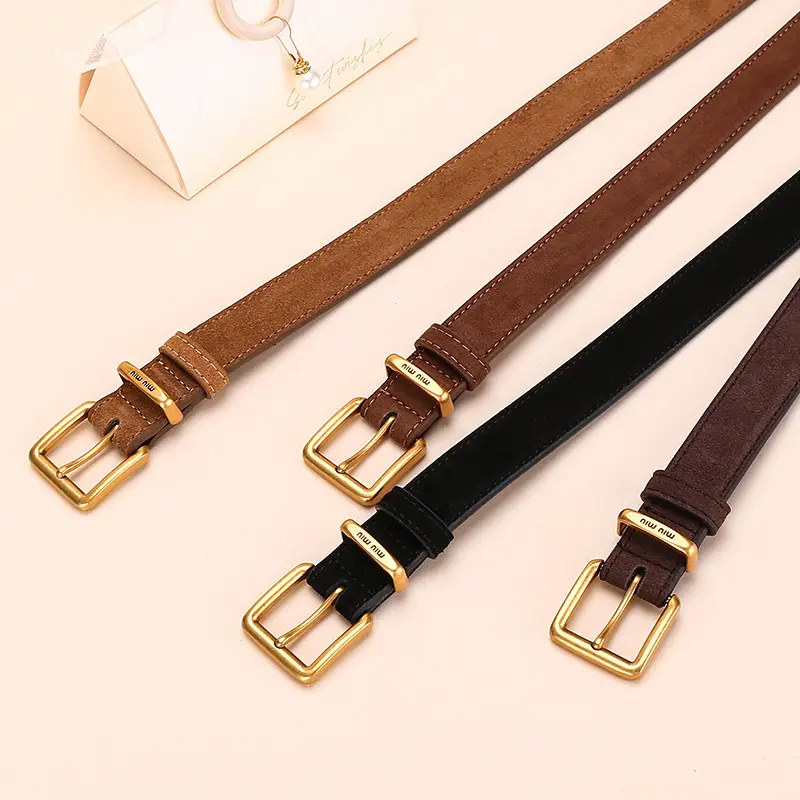 Women's Leather Belt with Gold Buckle, 2.5cm Wide - Image 18