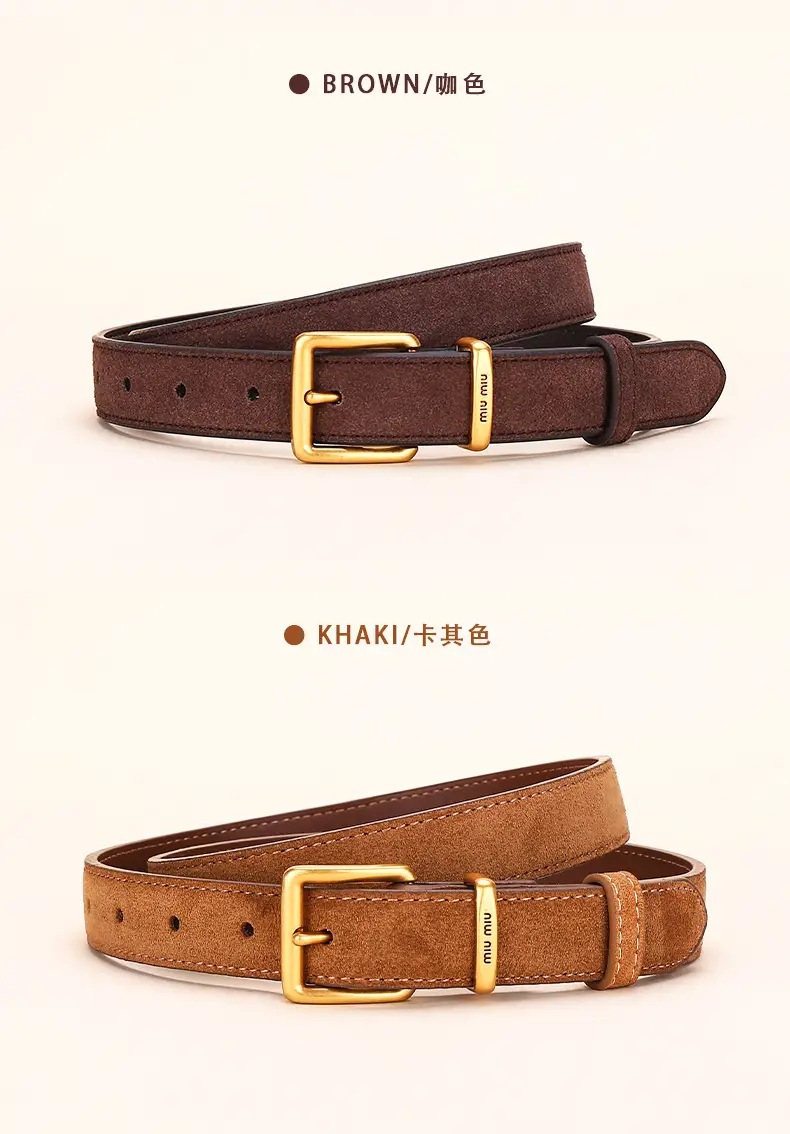 Women's Leather Belt with Gold Buckle, 2.5cm Wide — feature 10