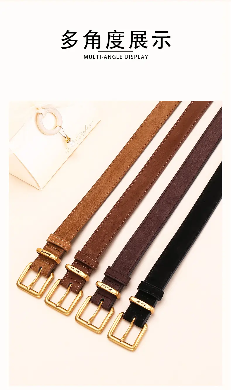 Women's Leather Belt with Gold Buckle, 2.5cm Wide — feature 11