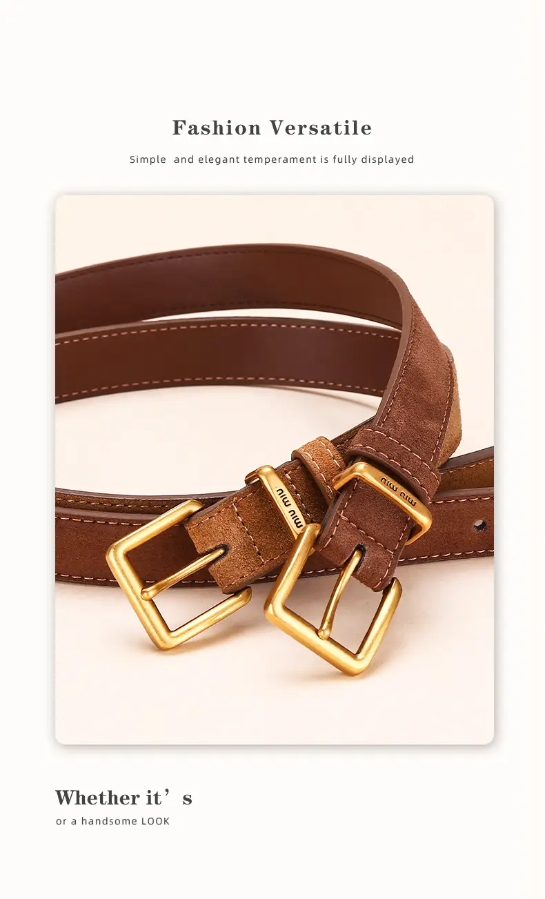 Women's Leather Belt with Gold Buckle, 2.5cm Wide — feature 12