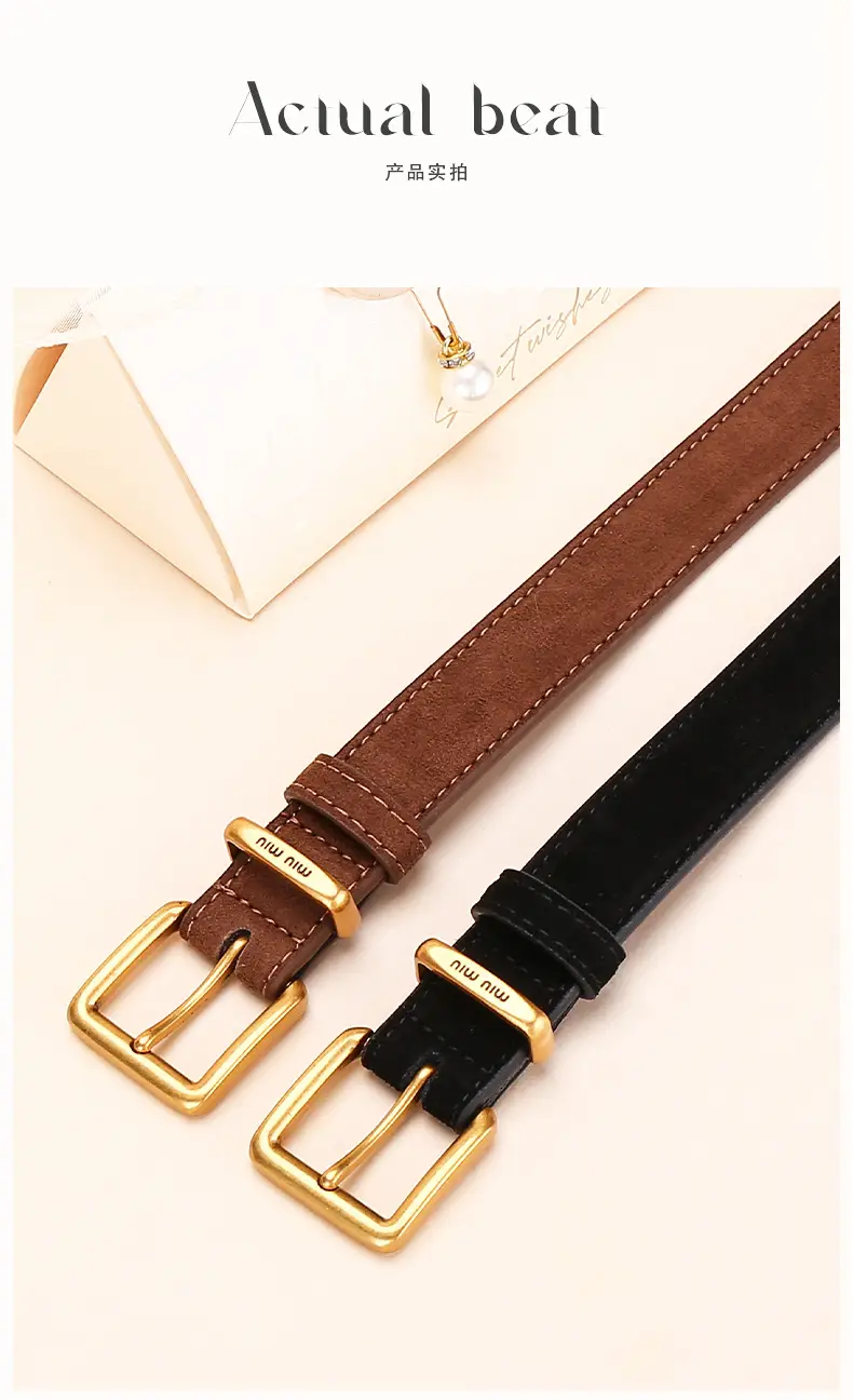 Women's Leather Belt with Gold Buckle, 2.5cm Wide — feature 13