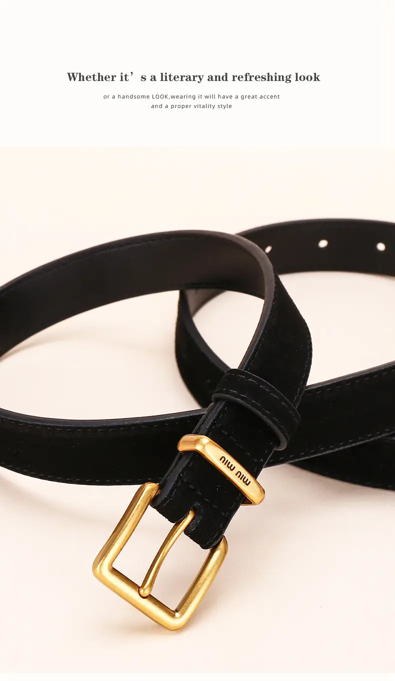 Women's Leather Belt with Gold Buckle, 2.5cm Wide — feature 14