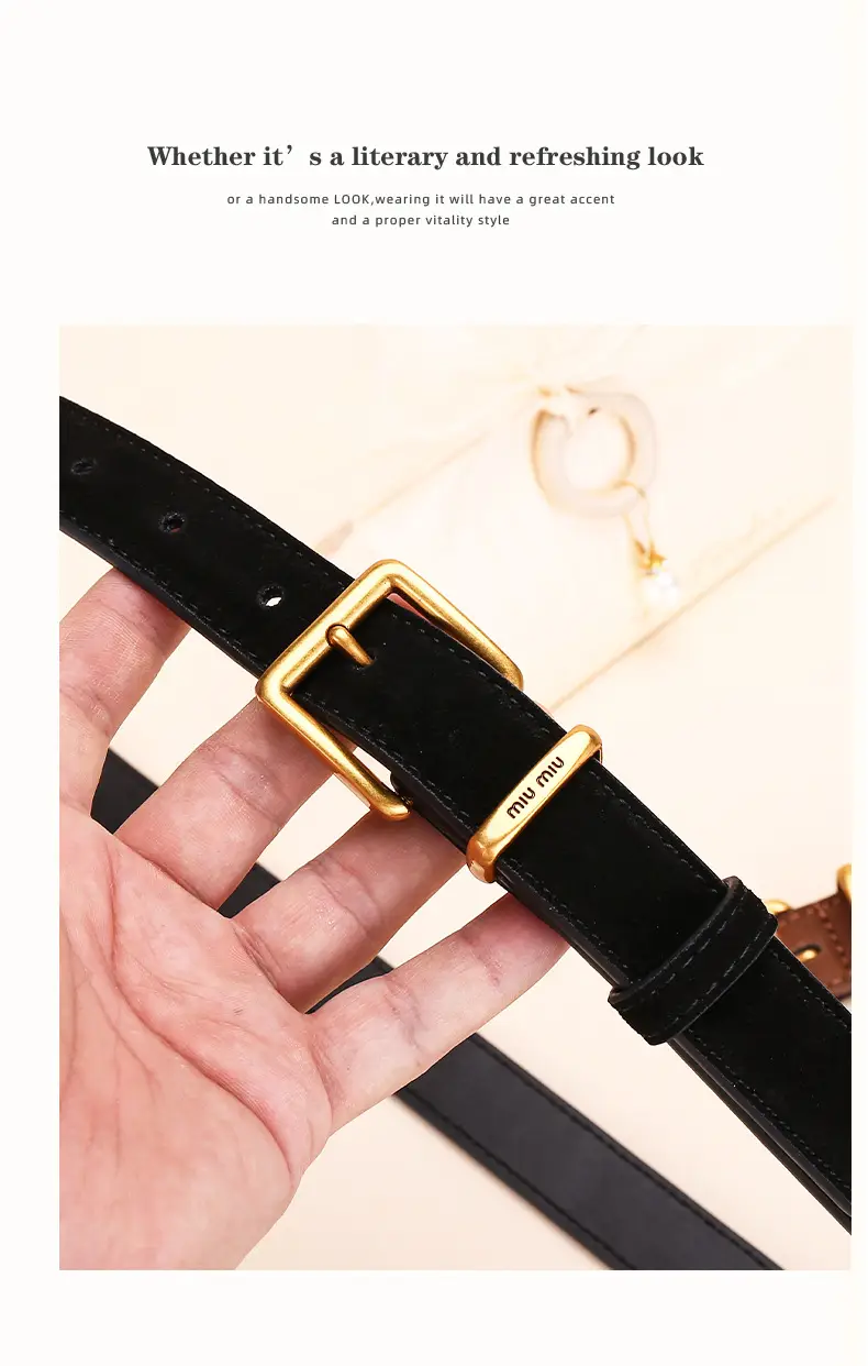 Women's Leather Belt with Gold Buckle, 2.5cm Wide — feature 16