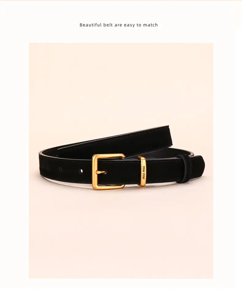 Women's Leather Belt with Gold Buckle, 2.5cm Wide — feature 20