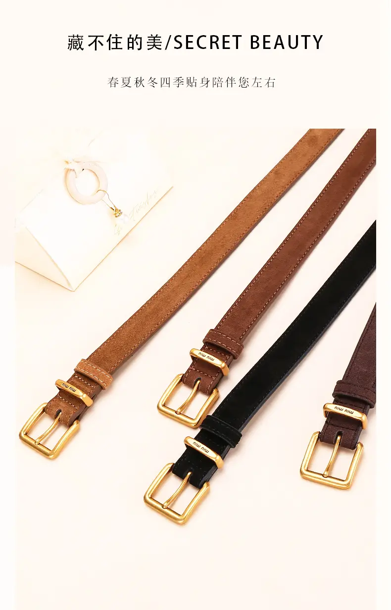 Women's Leather Belt with Gold Buckle, 2.5cm Wide — feature 3