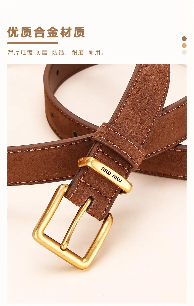 Women's Leather Belt with Gold Buckle, 2.5cm Wide — feature 5