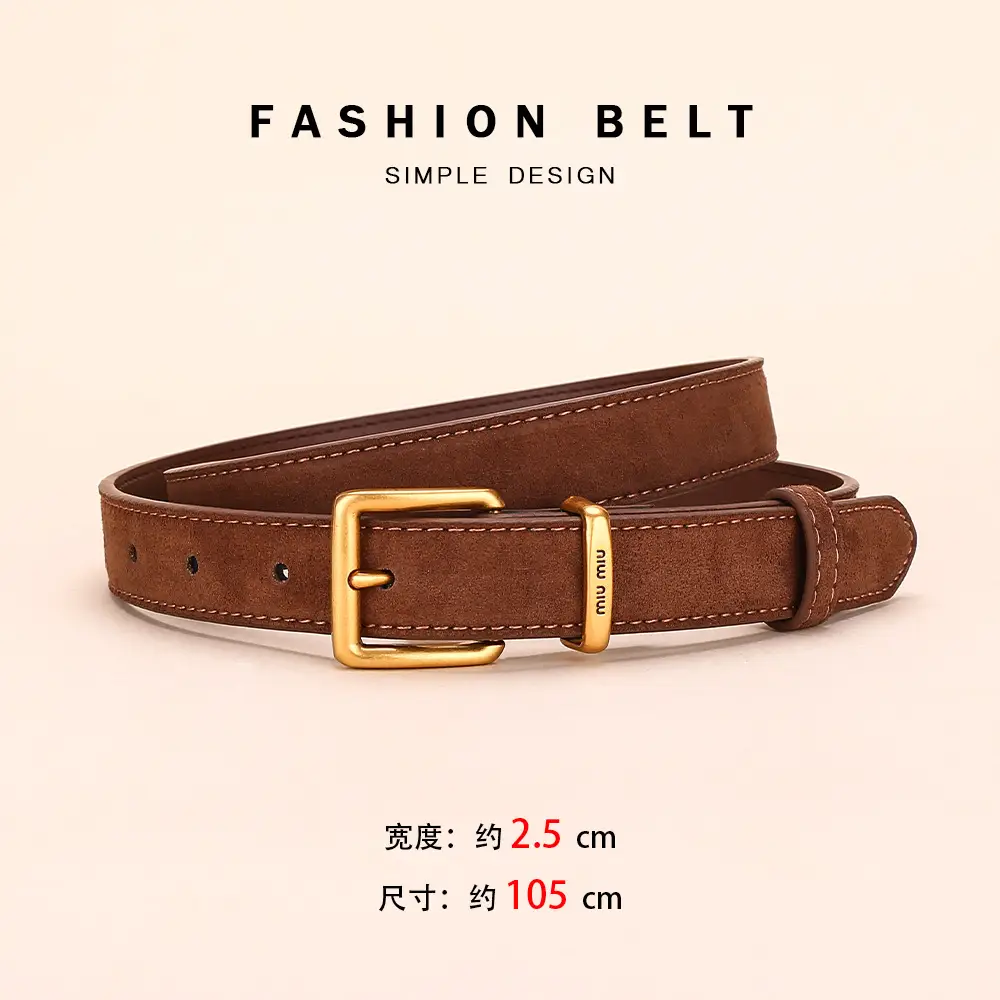 Women's Leather Belt with Gold Buckle, 2.5cm Wide - Image 3