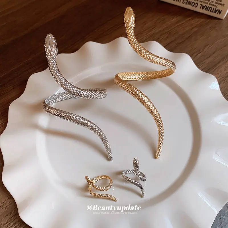 Gold Snake Bracelet Ring Set for Women - Image 4