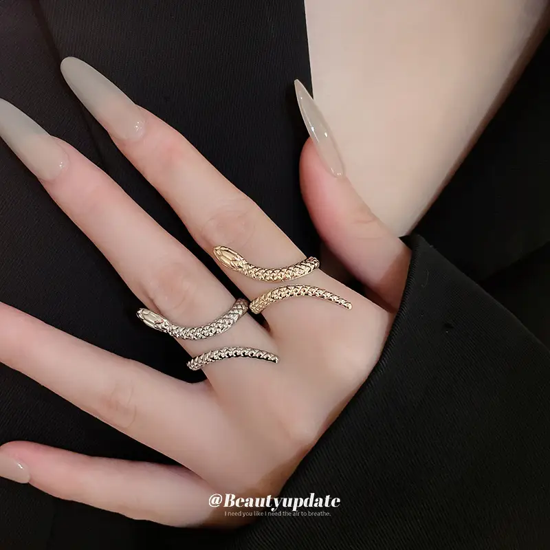 Gold Snake Bracelet Ring Set for Women - Image 6