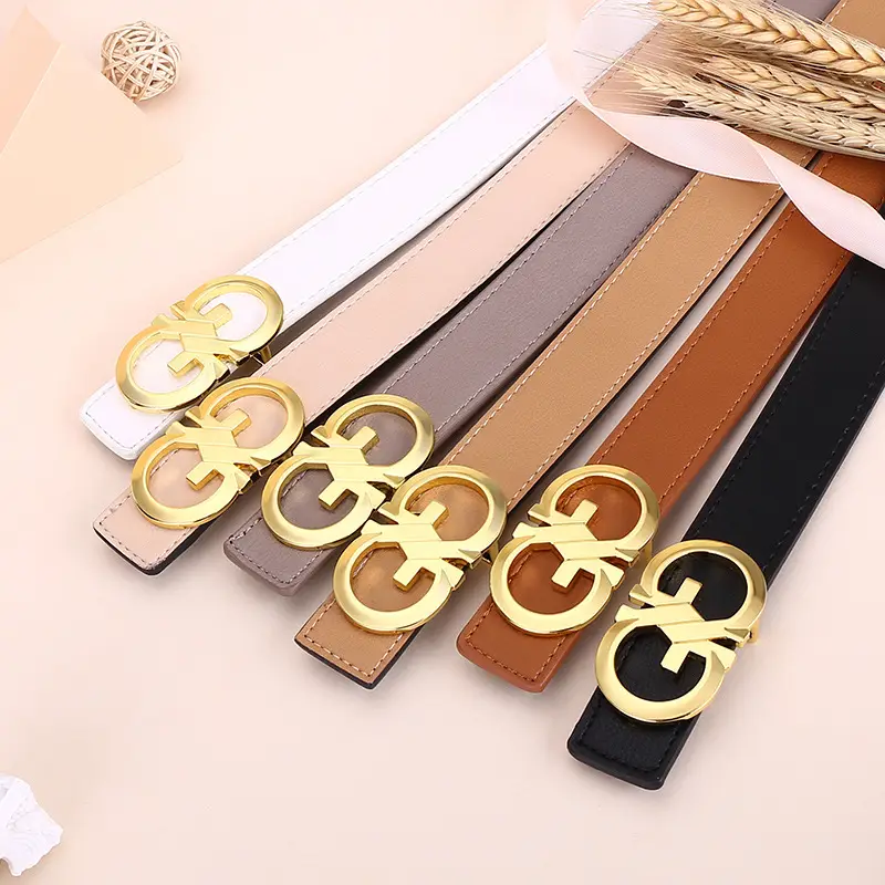 Women's White Leather Belt with Gold GG Buckle - Image 7
