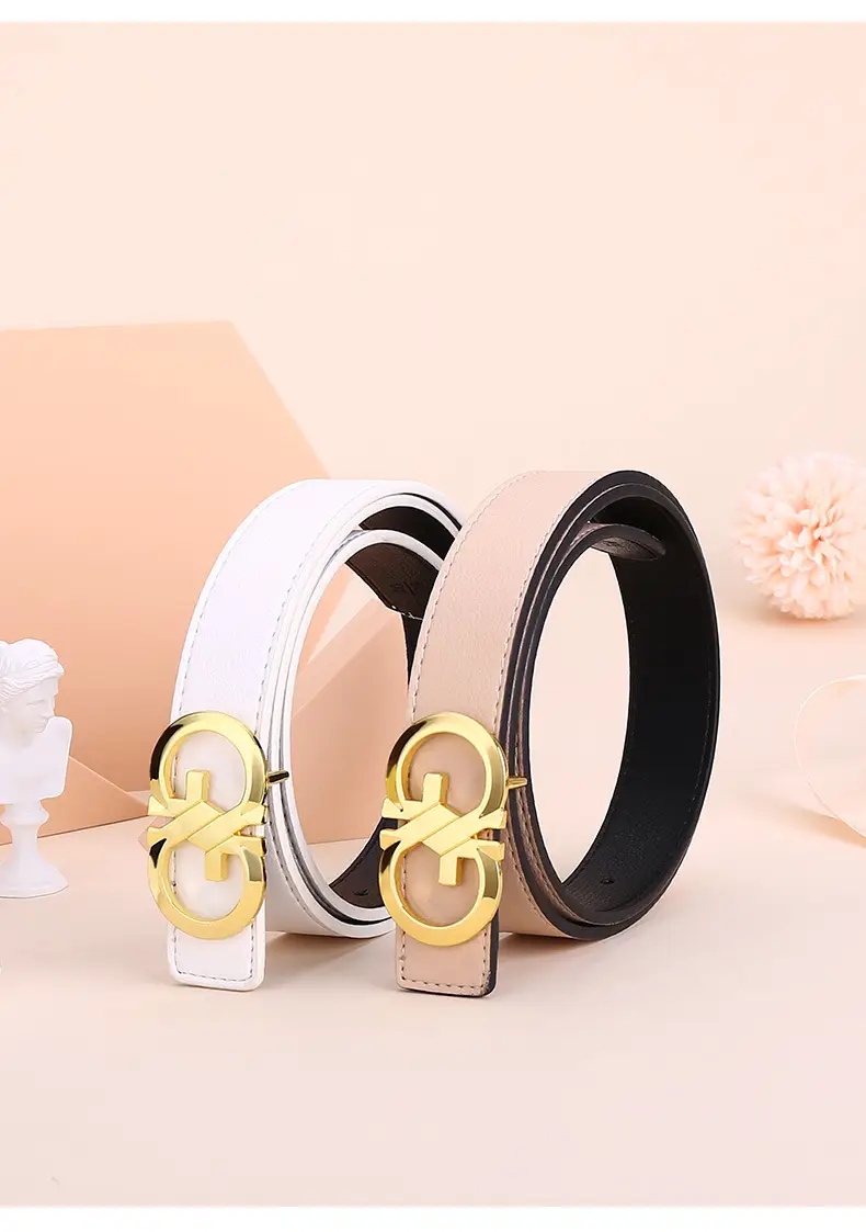 Women's White Leather Belt with Gold GG Buckle — feature 10