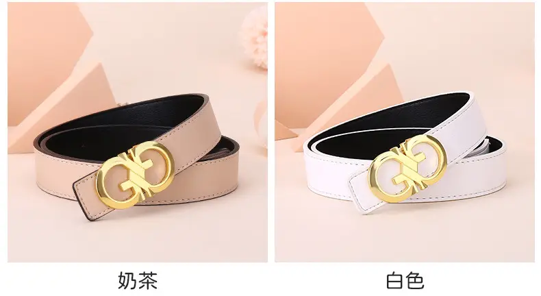 Women's White Leather Belt with Gold GG Buckle — feature 15