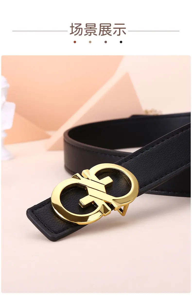 Women's White Leather Belt with Gold GG Buckle — feature 16