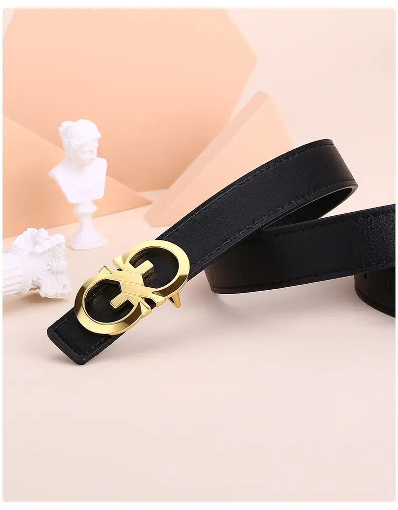 Women's White Leather Belt with Gold GG Buckle — feature 17