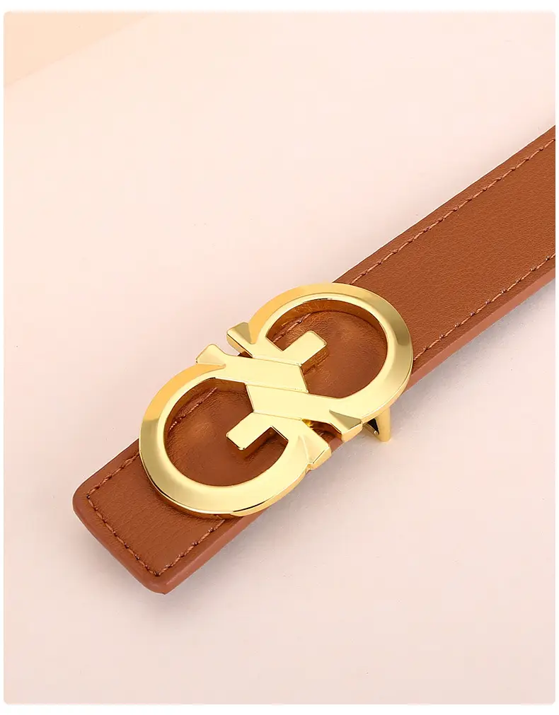 Women's White Leather Belt with Gold GG Buckle — feature 19