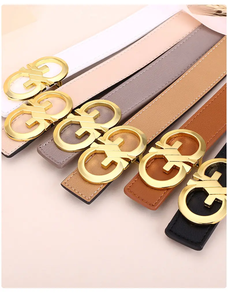 Women's White Leather Belt with Gold GG Buckle — feature 21