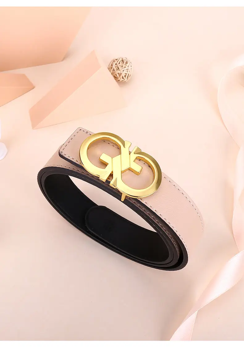 Women's White Leather Belt with Gold GG Buckle — feature 7