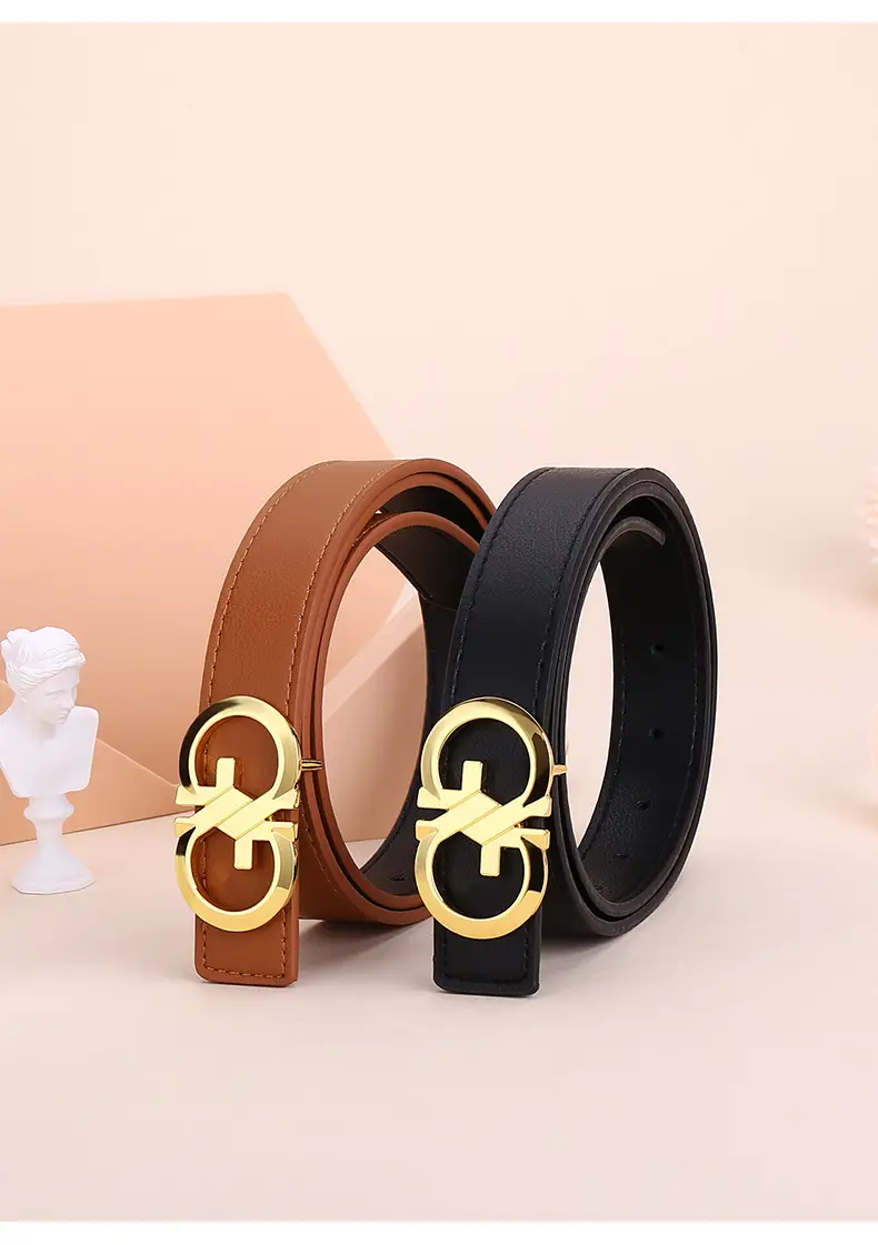 Women's White Leather Belt with Gold GG Buckle — feature 8