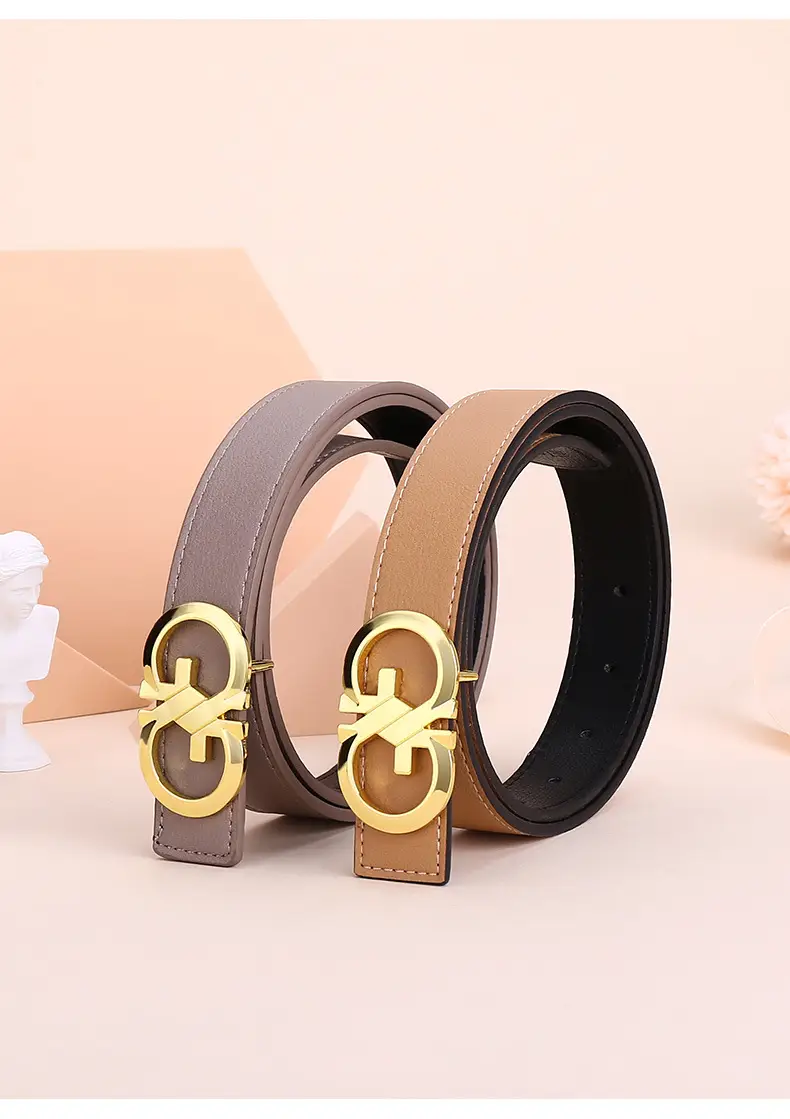 Women's White Leather Belt with Gold GG Buckle — feature 9