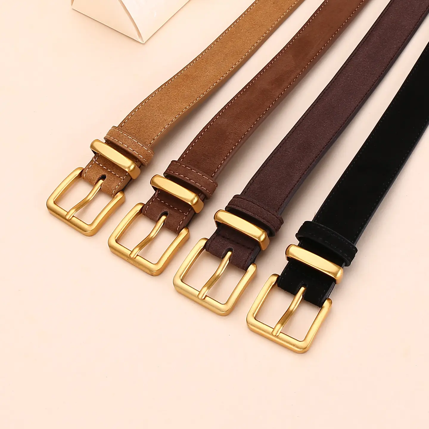 Women's Suede Belt with Gold Buckle 27-33码