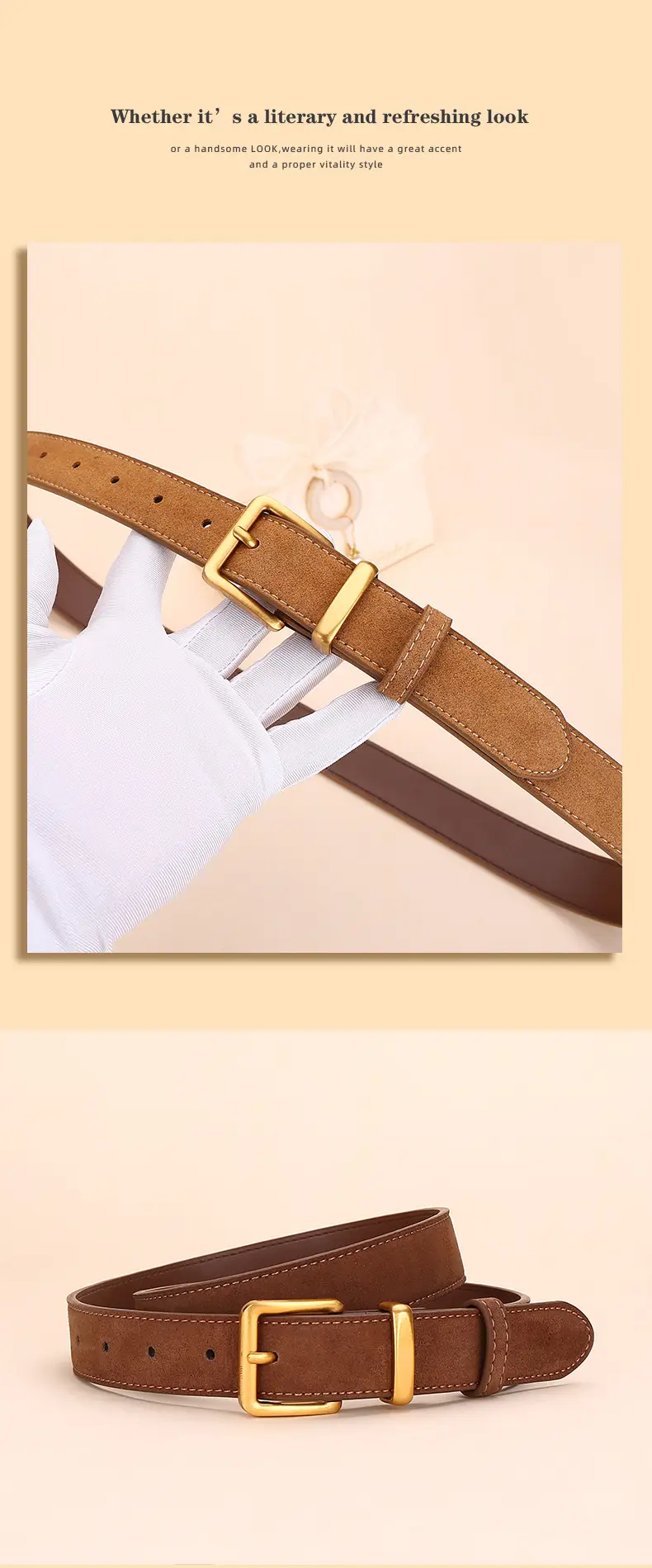 Women's Suede Belt with Gold Buckle 27-33码 — feature 16