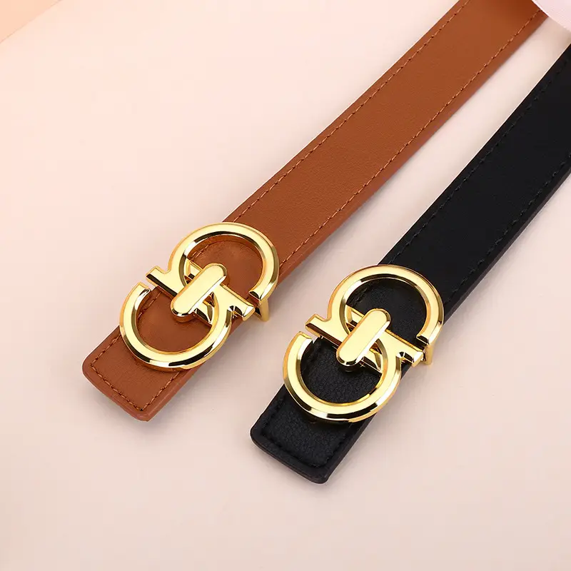 Women's White Leather Belt with Gold Buckle - Image 8
