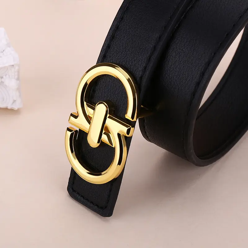 Women's White Leather Belt with Gold Buckle - Image 9
