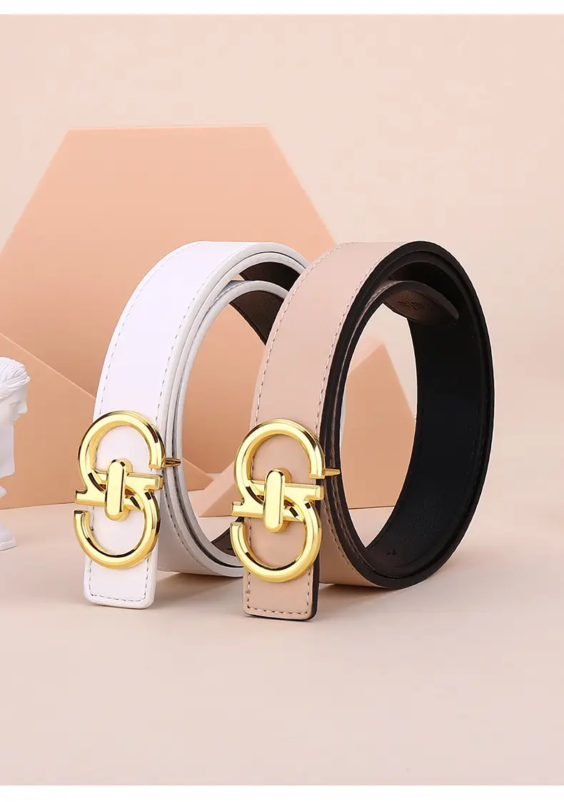 Women's White Leather Belt with Gold Buckle — feature 10