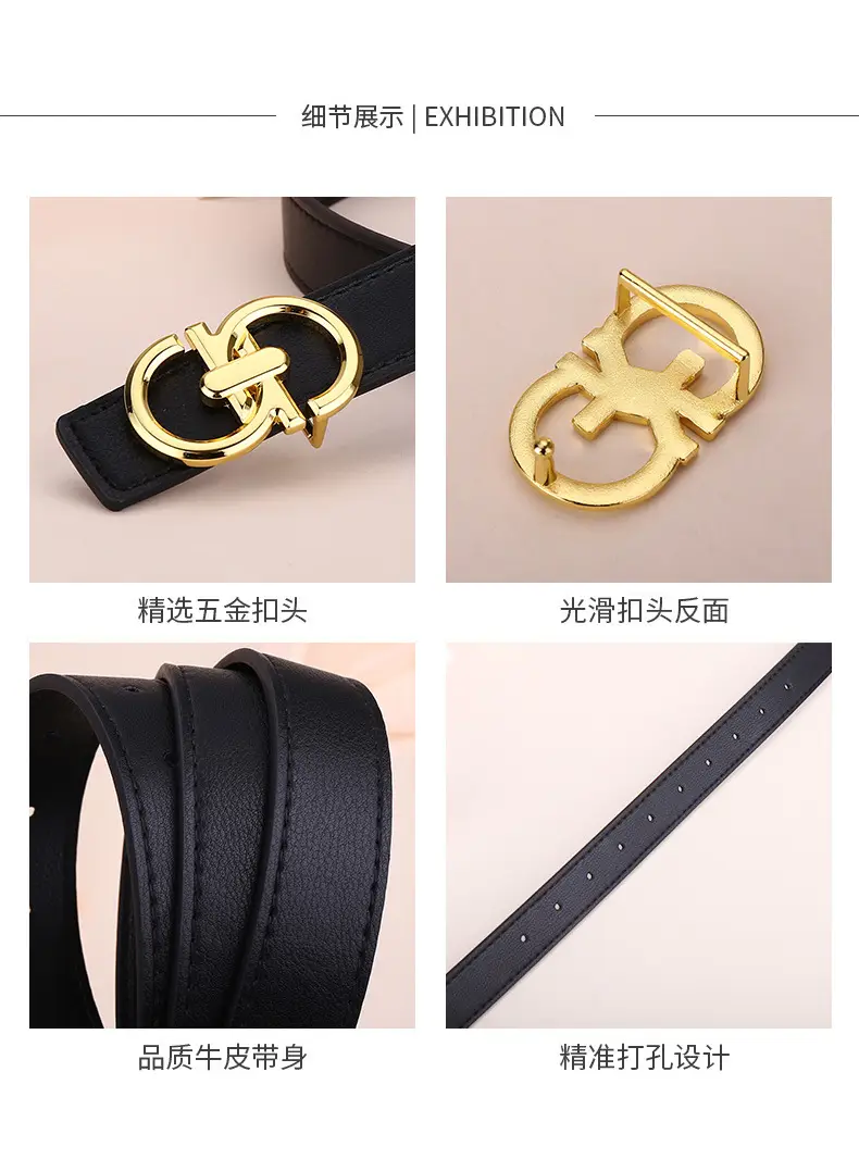 Women's White Leather Belt with Gold Buckle — feature 12