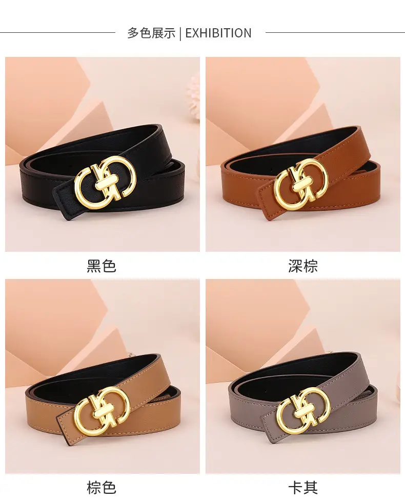 Women's White Leather Belt with Gold Buckle — feature 13