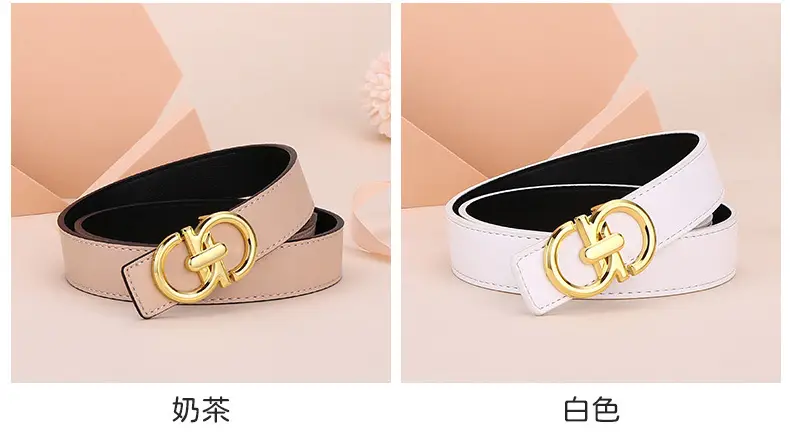 Women's White Leather Belt with Gold Buckle — feature 14