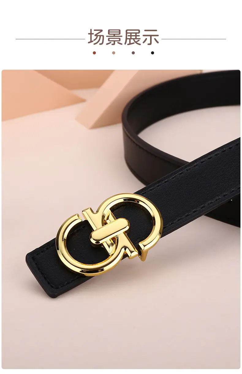Women's White Leather Belt with Gold Buckle — feature 15
