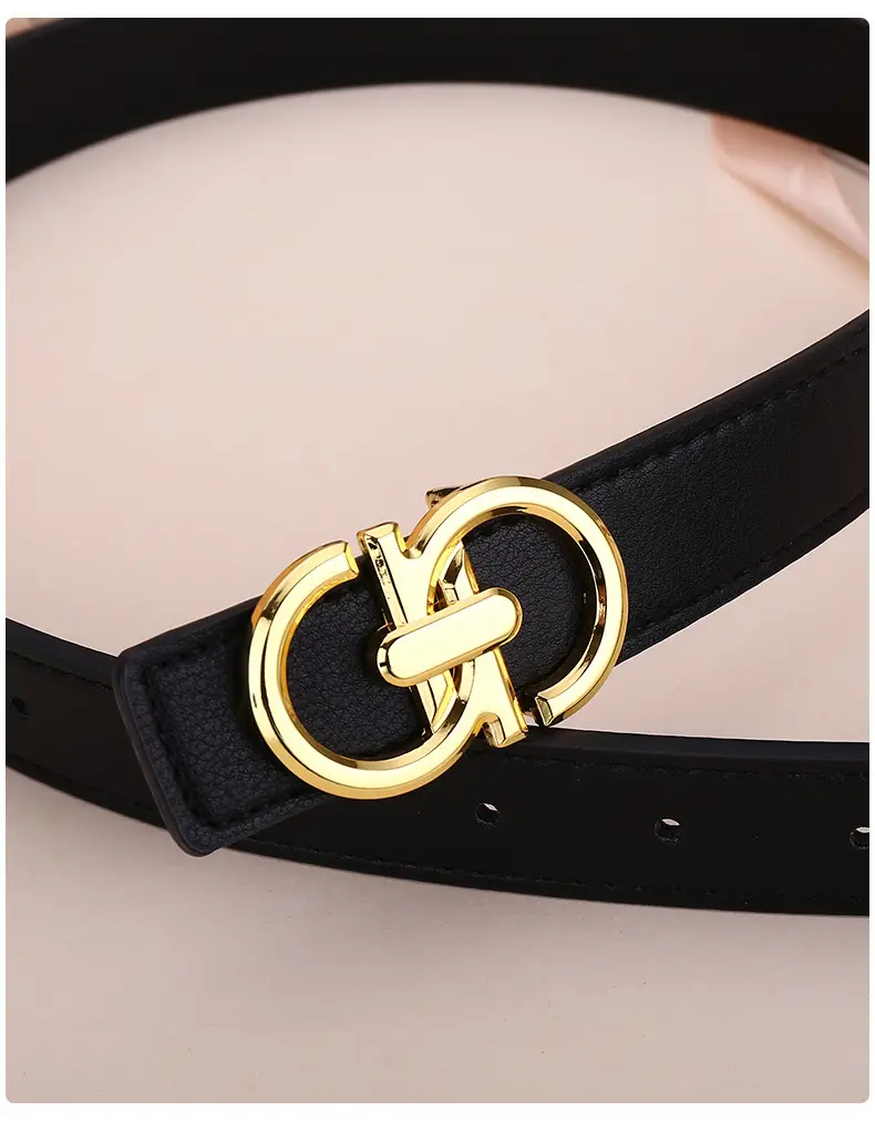 Women's White Leather Belt with Gold Buckle — feature 16