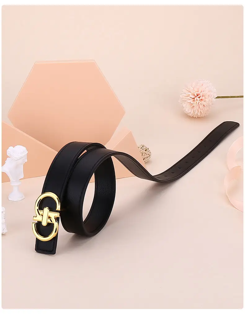 Women's White Leather Belt with Gold Buckle — feature 17