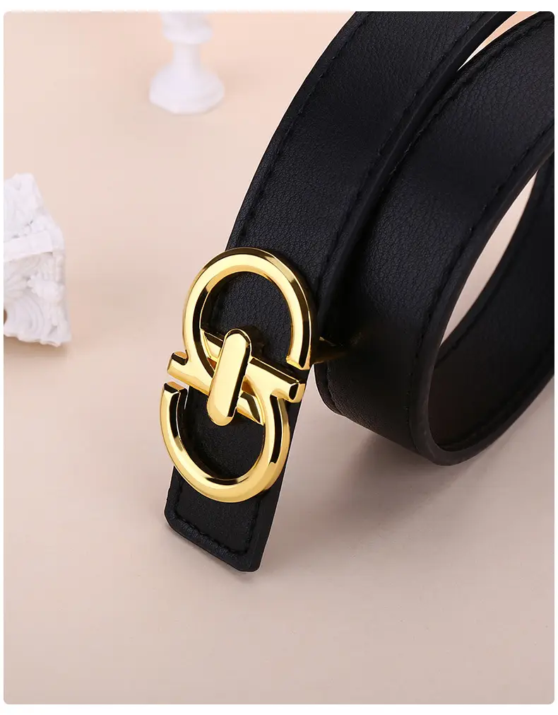 Women's White Leather Belt with Gold Buckle — feature 18