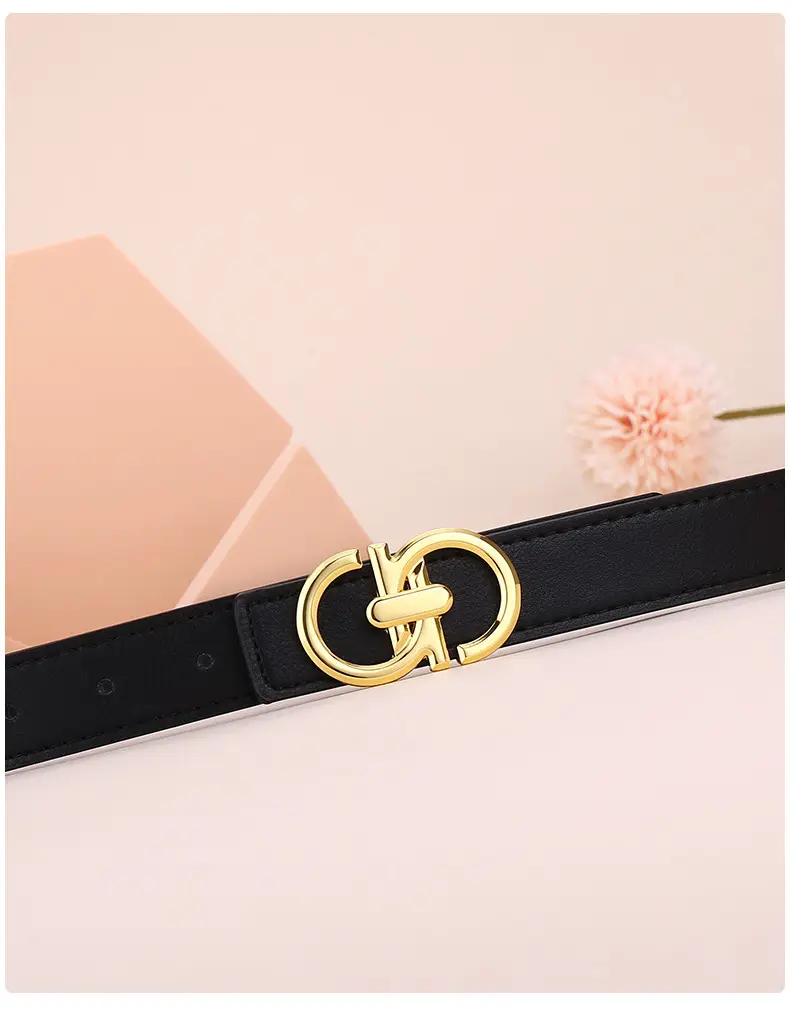 Women's White Leather Belt with Gold Buckle — feature 19