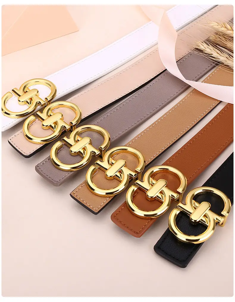 Women's White Leather Belt with Gold Buckle — feature 20