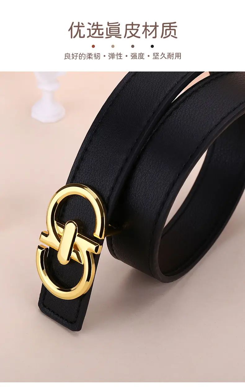 Women's White Leather Belt with Gold Buckle — feature 3