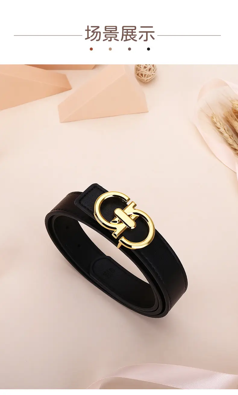 Women's White Leather Belt with Gold Buckle — feature 6