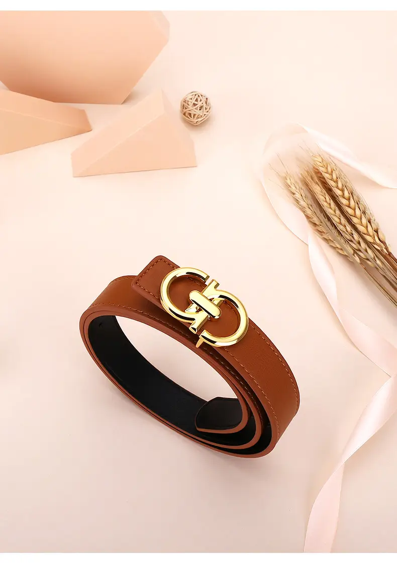 Women's White Leather Belt with Gold Buckle — feature 7